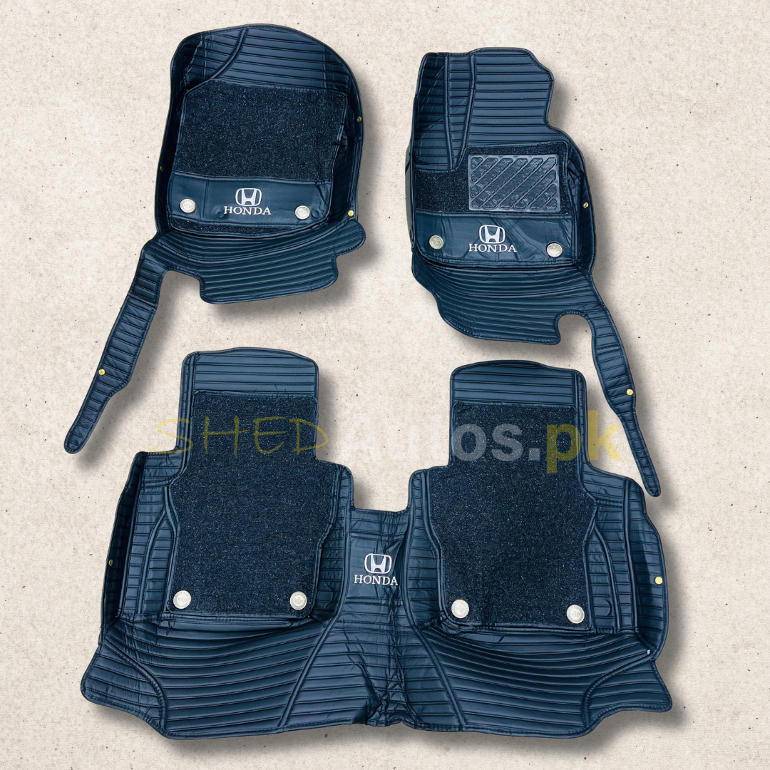 Honda City 2012-20 11D Luxury Floor Mats Black with Black Grass Mat - 3Pcs