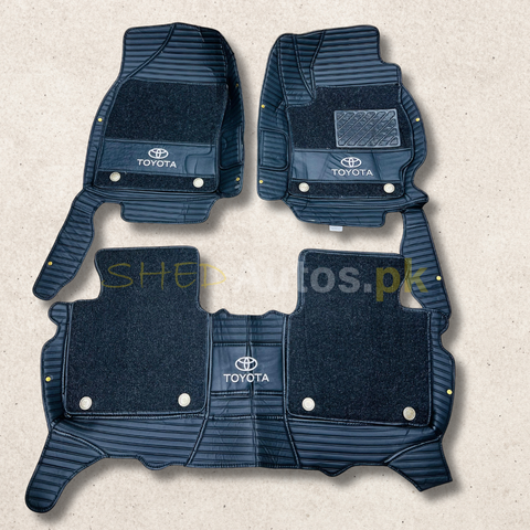 Toyota Corolla 2015-25 11D Luxury Floor Mats Black with Black Grass Mat - 3Pcs