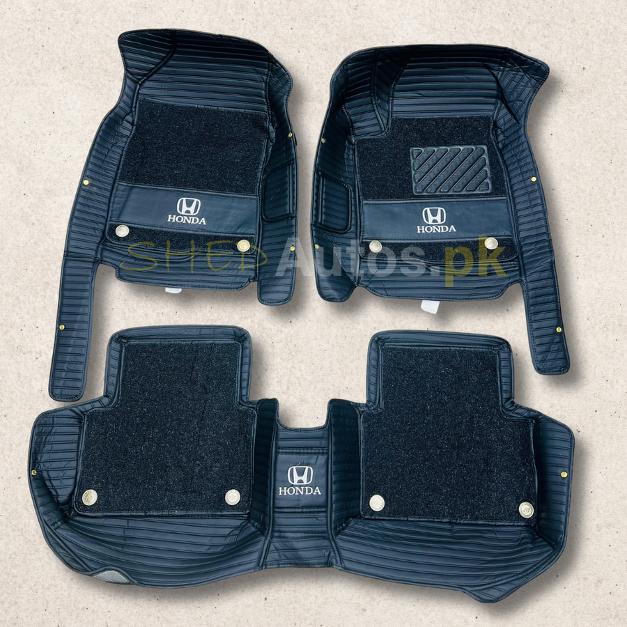 Honda Civic 2016-21 11D Luxury Floor Mats Black with Black Grass Mat - 3Pcs