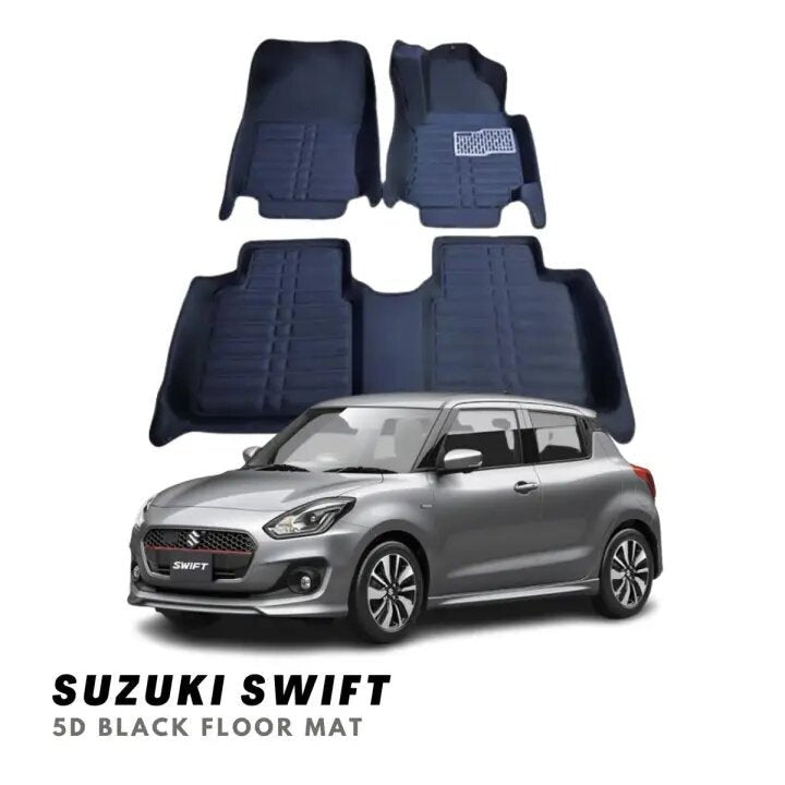Suzuki Swift New Black 5D Floor Mat Premium Quality 3Pcs Swift Car Floor Mat - BLACK