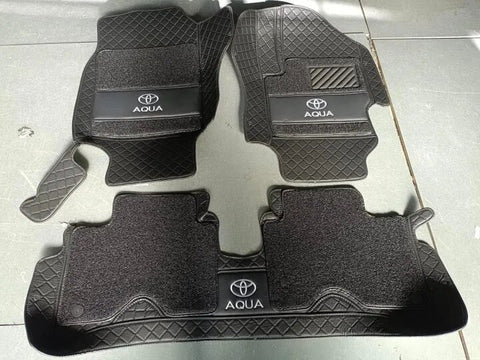 Toyota Aqua 11D Luxury Floor Mats Black with Black Grass Mat - 3Pcs