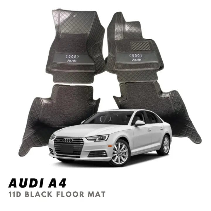 Audi A4 11D Luxury Floor Mats Black with Black Grass Mat - 3Pcs