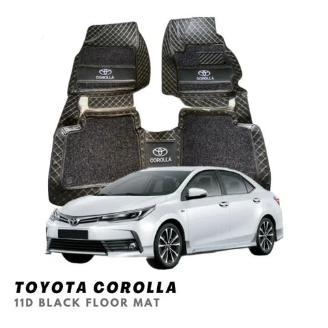 Toyota Corolla 2014-2023 11D Luxury Floor Mats Black with Black Grass Mat - 3Pcs