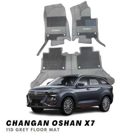 Changan Oshan X7 11D Luxury Floor Mats Grey with Grey Grass Mat - 3Pcs
