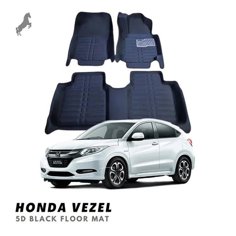 Honda Vezel Black 5D Floor Mat Premium Quality 3Pcs Vezel Car Floor Mat - BLACK