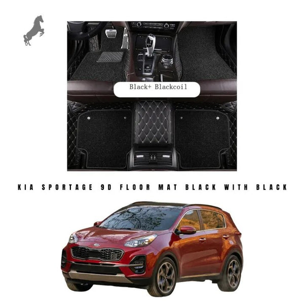 Kia Sportage 9D Floor Mat Premium Quality 3Pcs Car Floor Mat with Black Stitching and Black & Grey Grass Mat