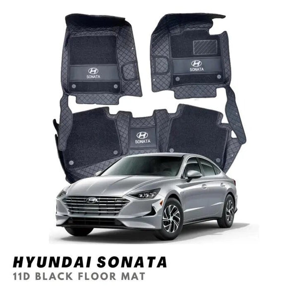 Hyundai Sonata 11D Luxury Floor Mats Black with Black Grass Mat - 3Pcs