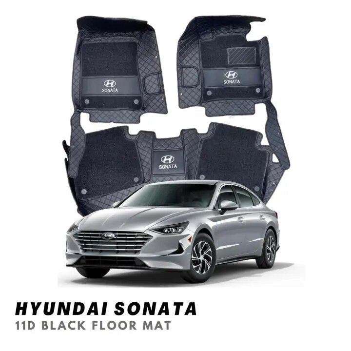 Hyundai Sonata 11D Luxury Floor Mats Black with Black Grass Mat - 3Pcs