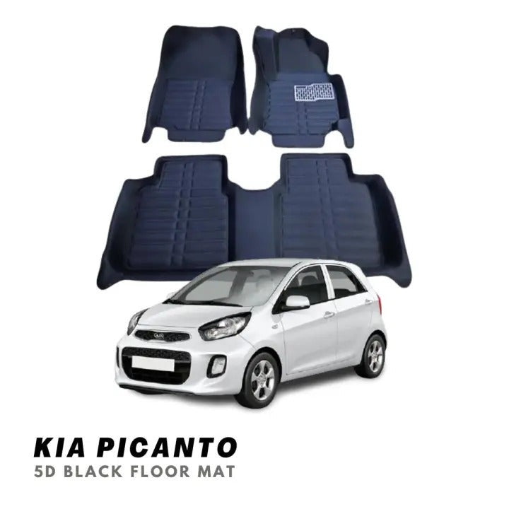Kia Picanto Black 5D Floor Mat Premium Quality 3Pcs Picanto Car Floor Mat - BLACK