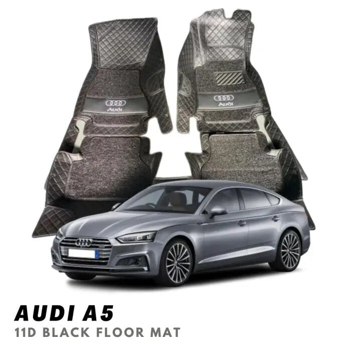 Audi A5 11D Luxury Floor Mats Black with Black Grass Mat - 3Pcs