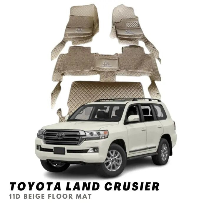 Toyota Land Crusier 11D Luxury Floor Mats Beige with Beige Grass Mat - 5Pcs