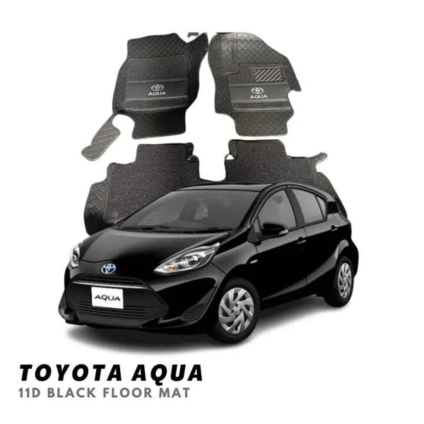 Toyota Aqua 11D Luxury Floor Mats Black with Black Grass Mat - 3Pcs