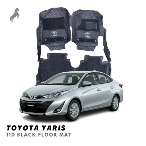Toyota Yaris 11D Luxury Floor Mats Black with Black & Beige Grass Mat - 3Pcs